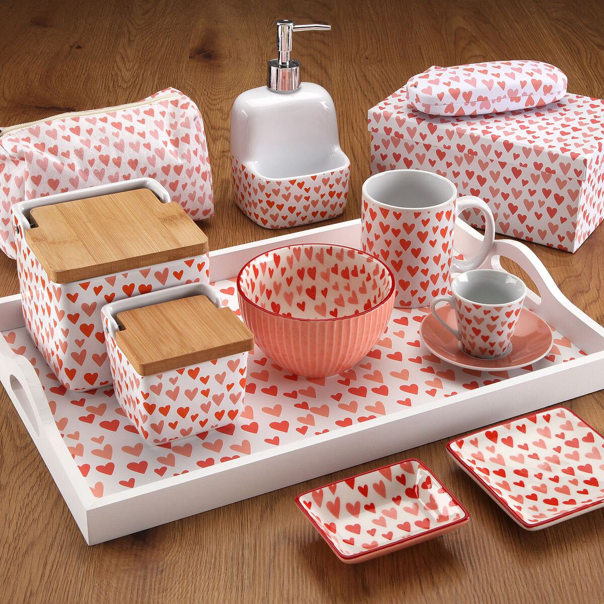 Juego de Cajas Decorativas Versa Amore Rojo Cartón Corazones (15 Piezas)