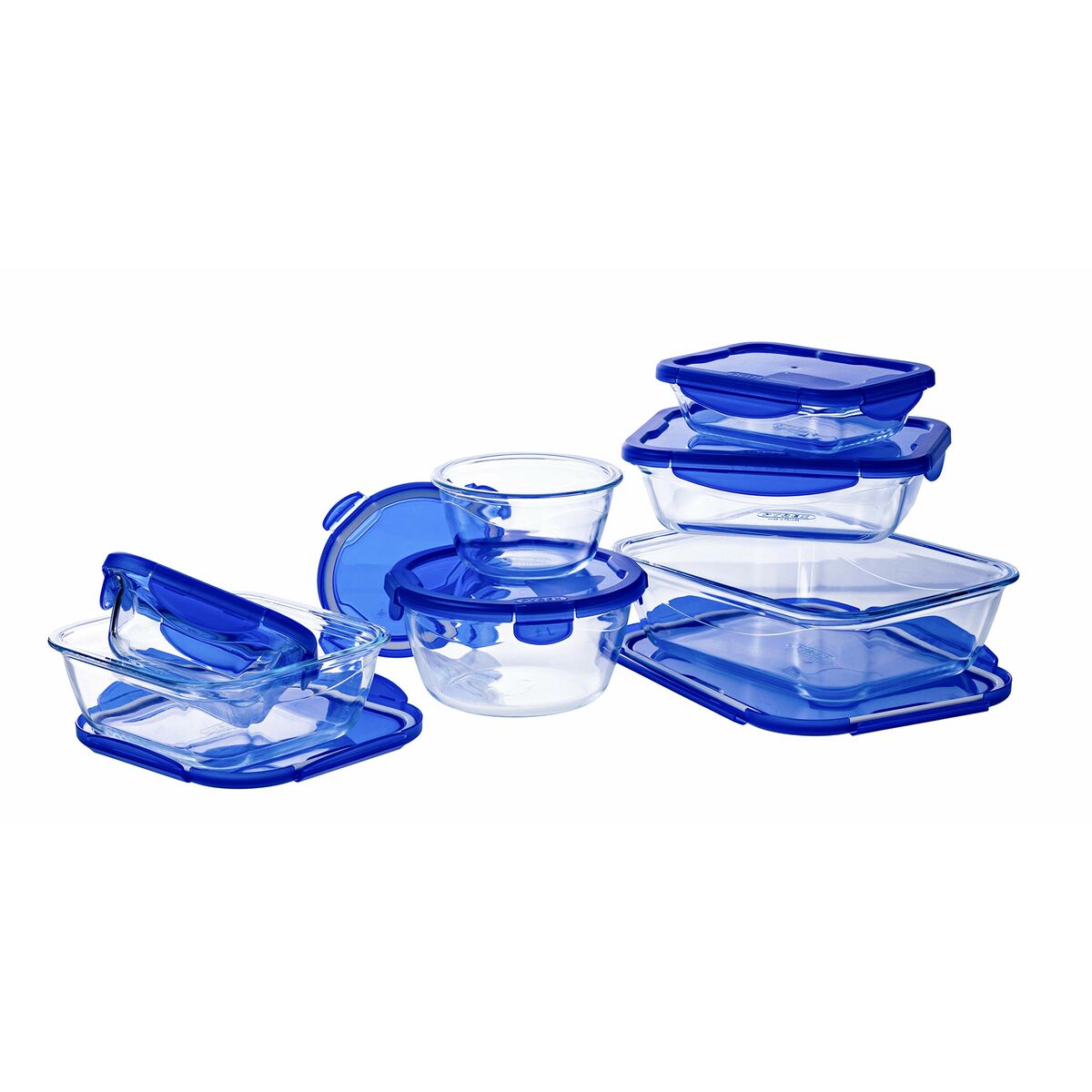 Recipiente Conservador de Alimentos Pyrex Azul Transparente Redonda 1,6 L (6 Piezas)