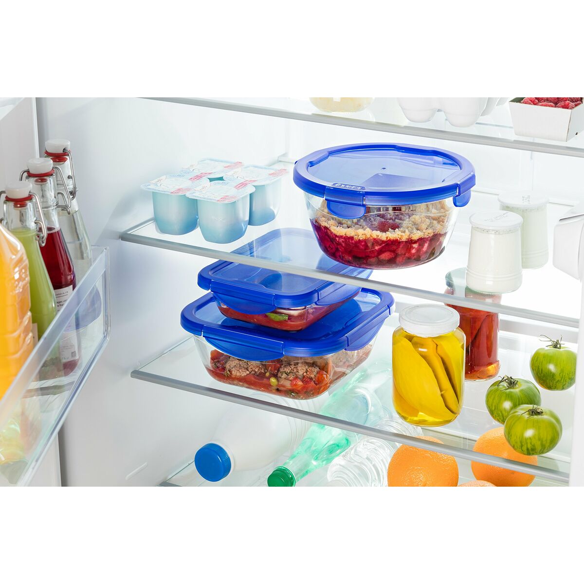 Recipiente Conservador de Alimentos Pyrex Azul Transparente Redonda 1,6 L (6 Piezas)