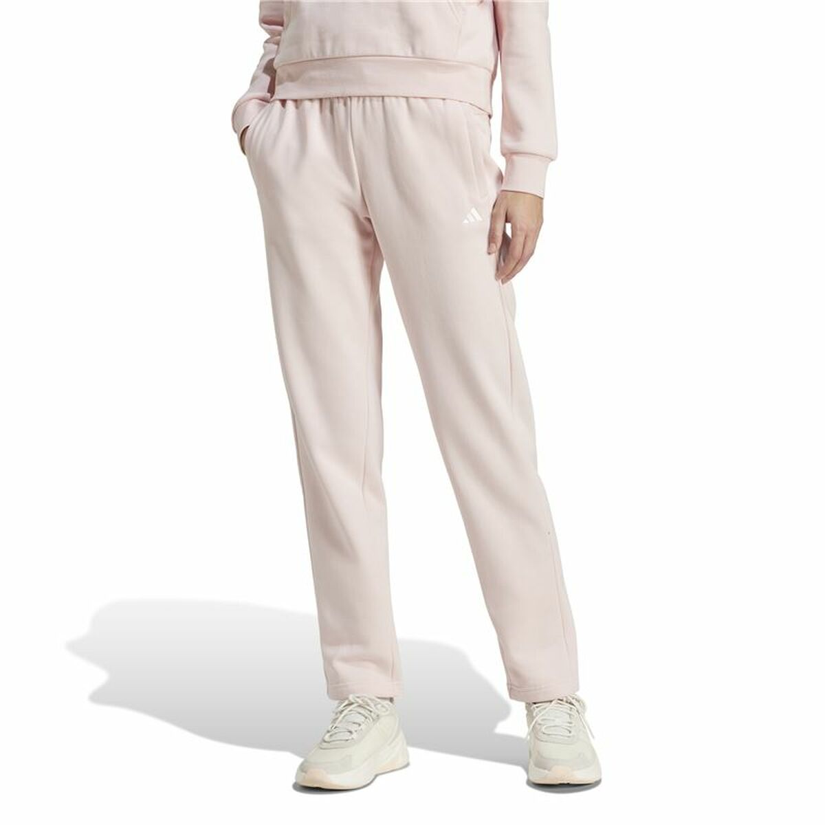 Pantalón Largo Deportivo Adidas Essentials Small Logo Feel Cozy Open Rosa Mujer
