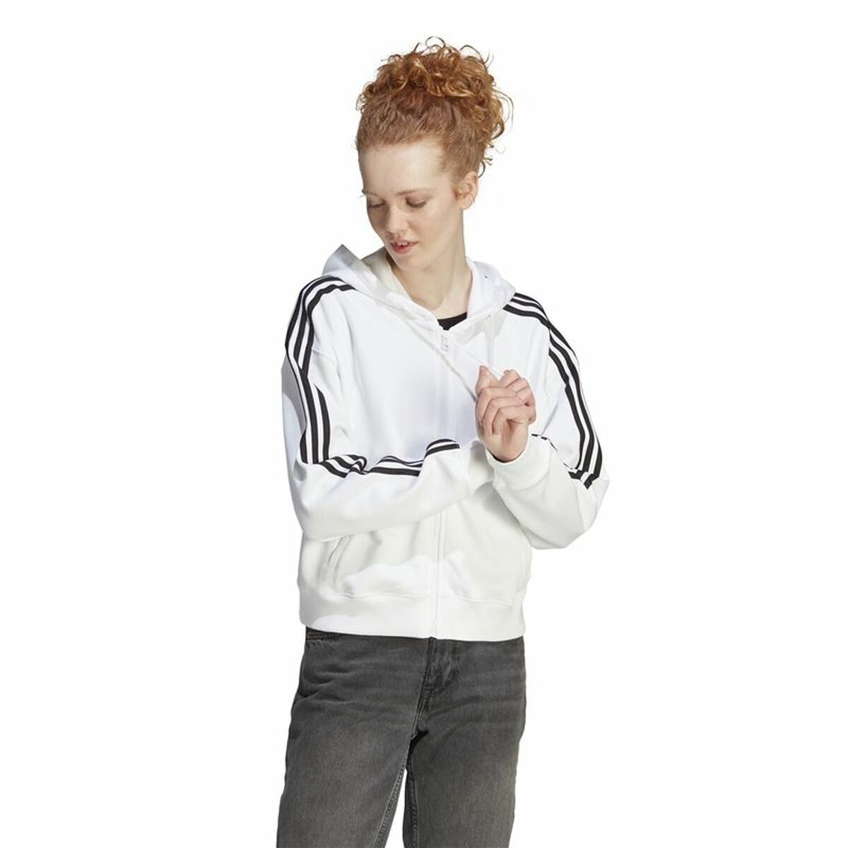 Sudadera con Capucha Mujer Adidas 3S Ft Fz S Blanco