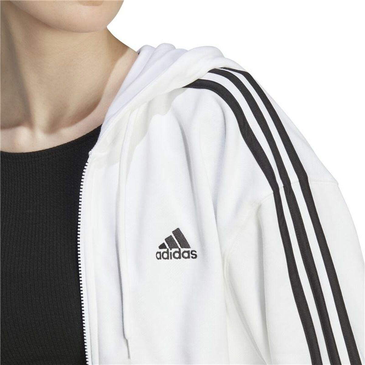 Sudadera con Capucha Mujer Adidas 3S Ft Fz S Blanco