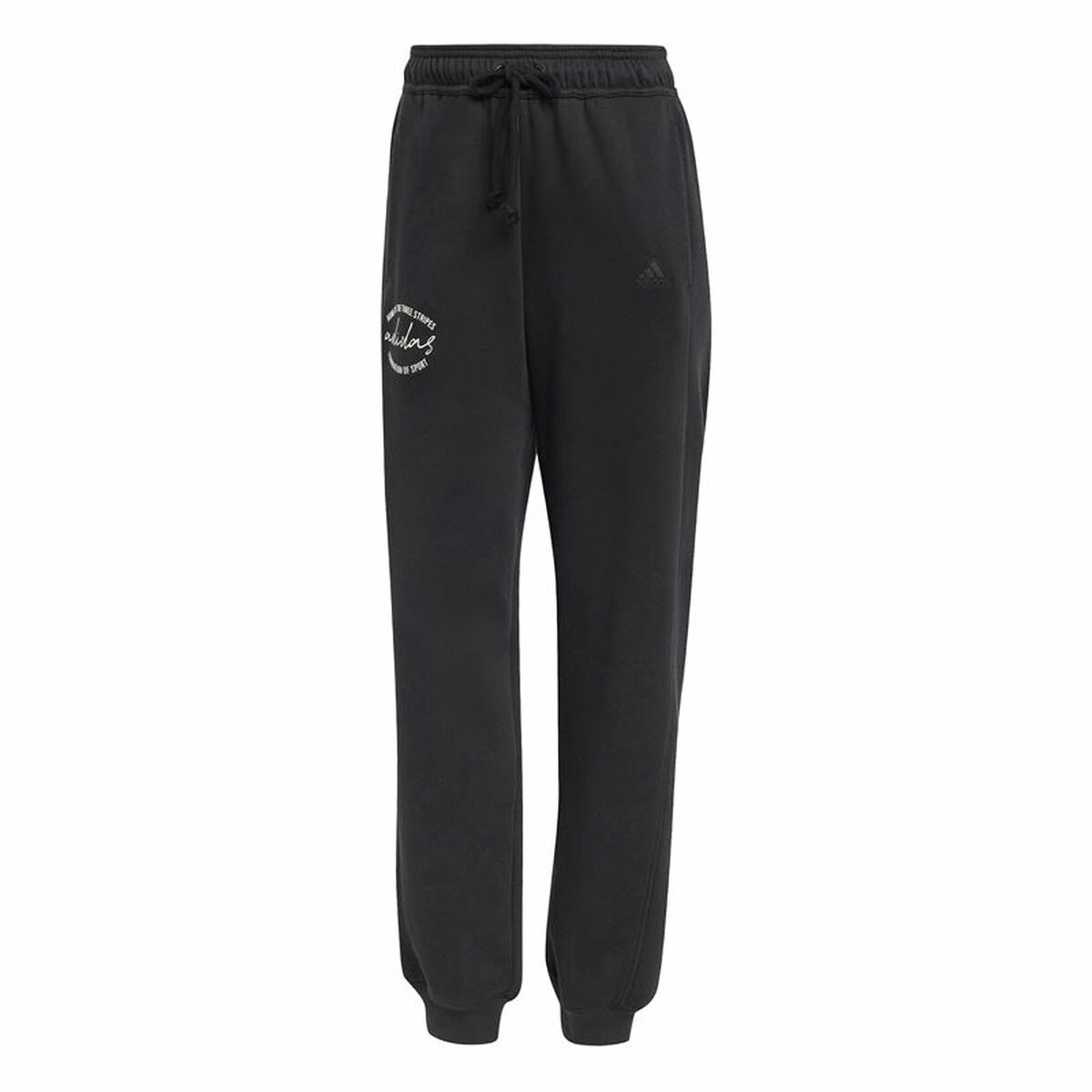 Pantalón Largo Deportivo Adidas Signature Graphic Print Fleece Loose Negro Mujer