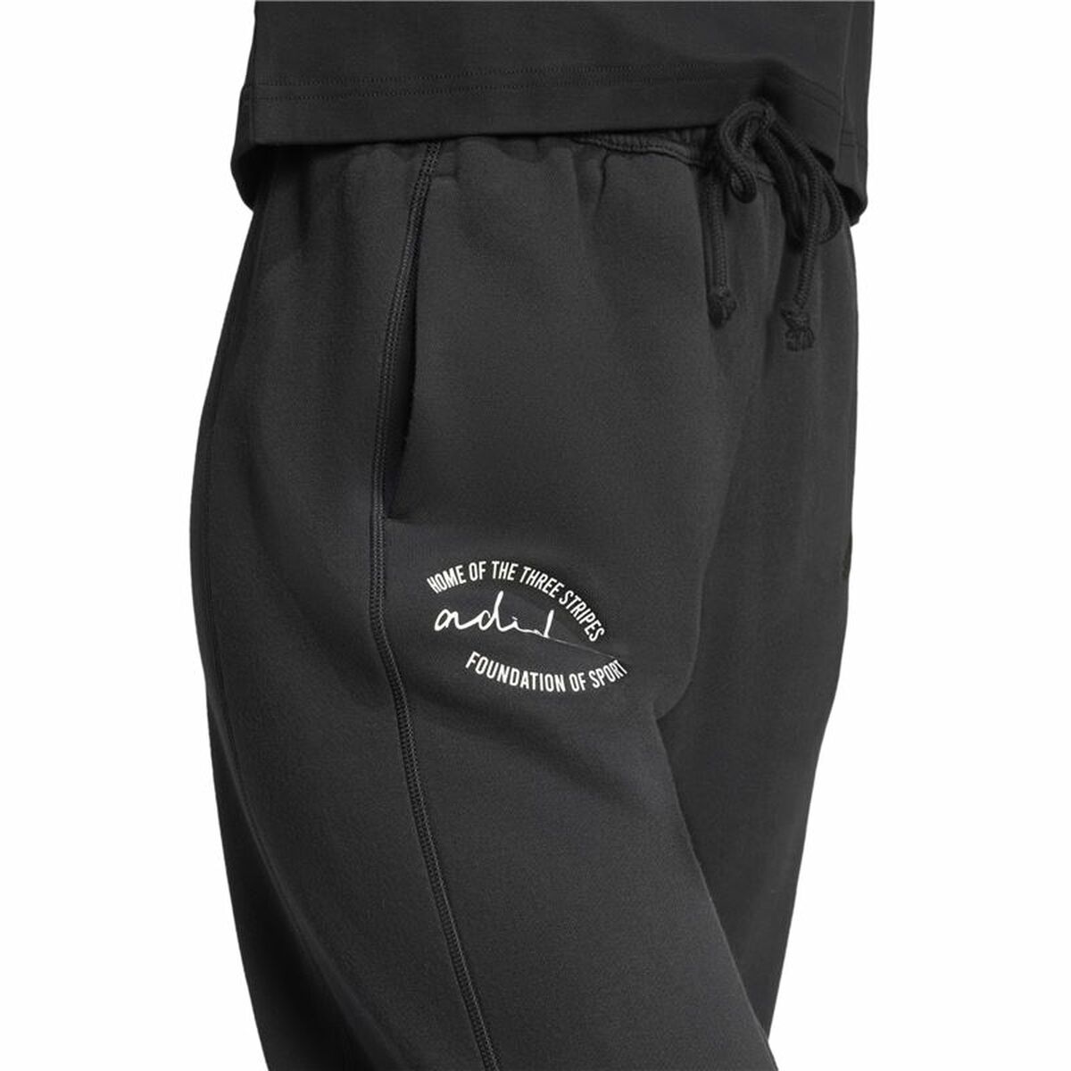 Pantalón Largo Deportivo Adidas Signature Graphic Print Fleece Loose Negro Mujer