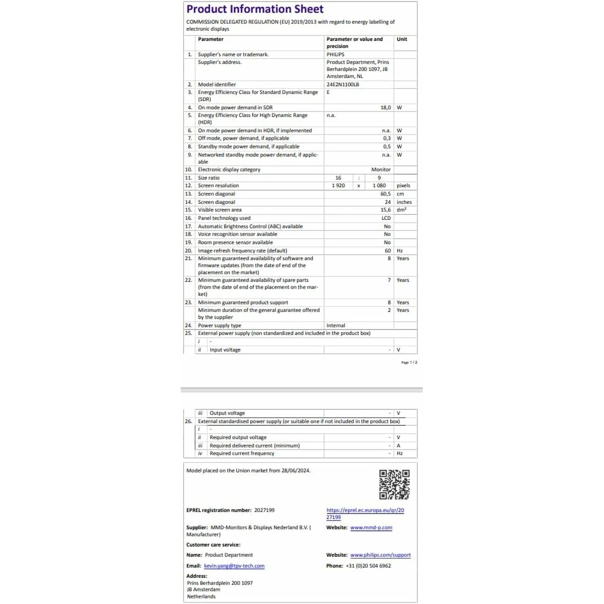 Monitor Philips 24" Full HD