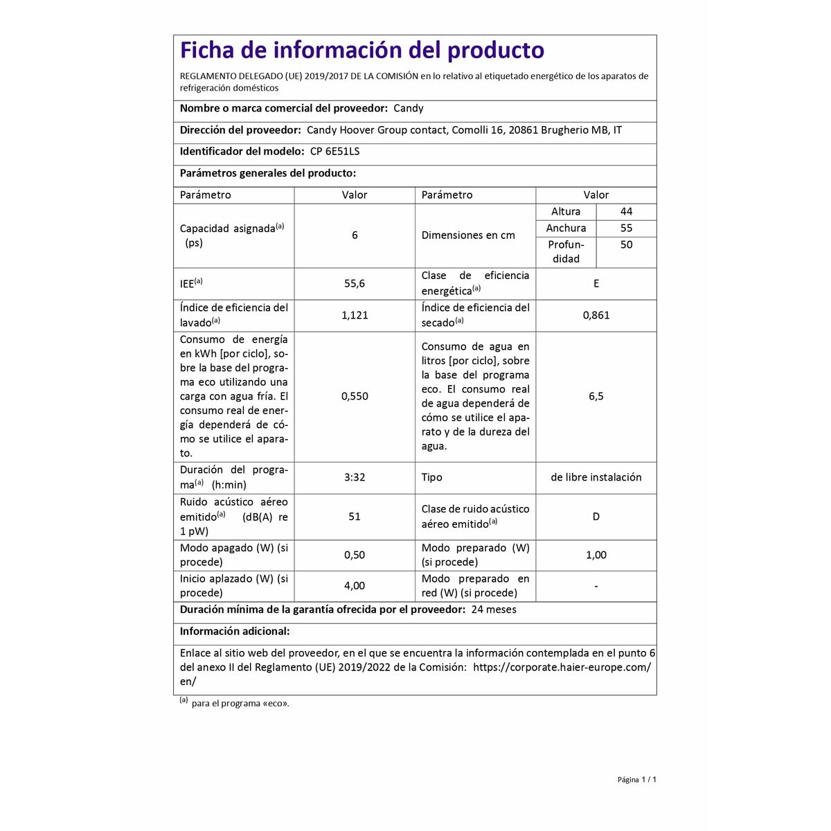 Lavavajillas Candy CP6E51LS