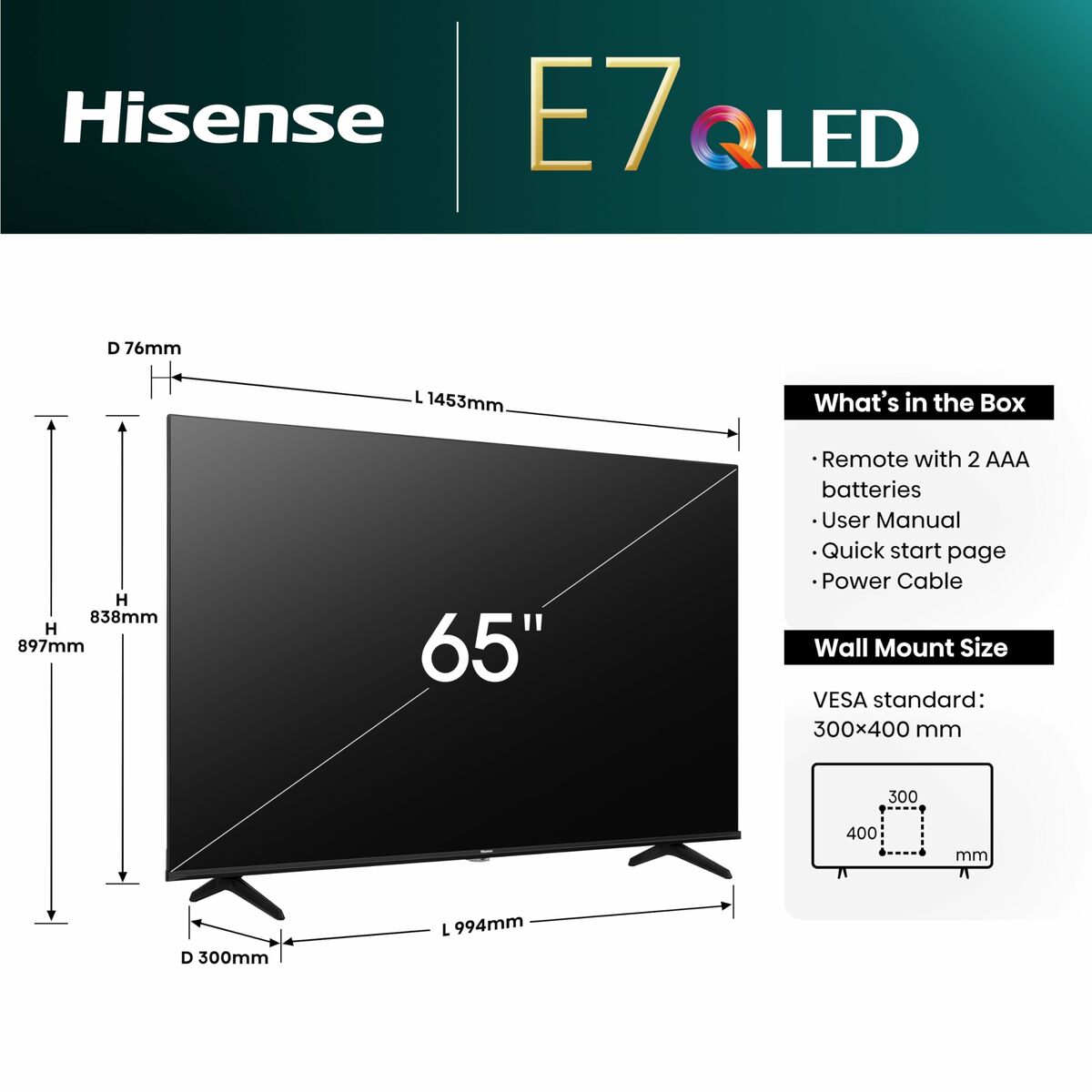 Smart TV Hisense 65E7NQ 65" 4K Ultra HD LED HDR QLED