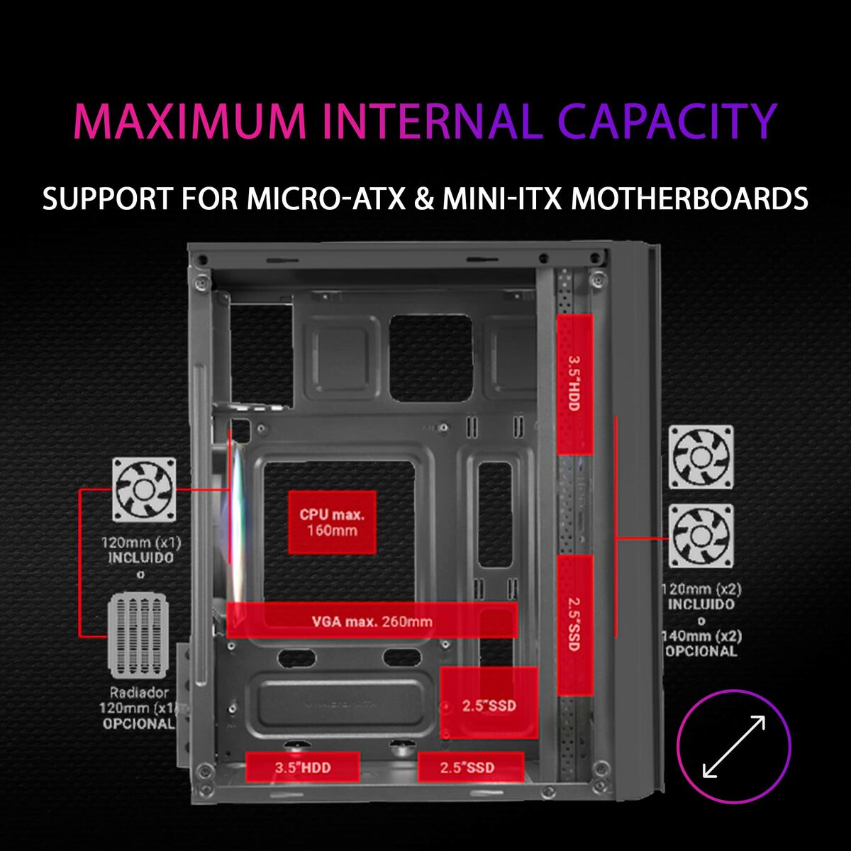 Caja Semitorre ATX Mars Gaming MC300 Negro LED RGB RGB mATX