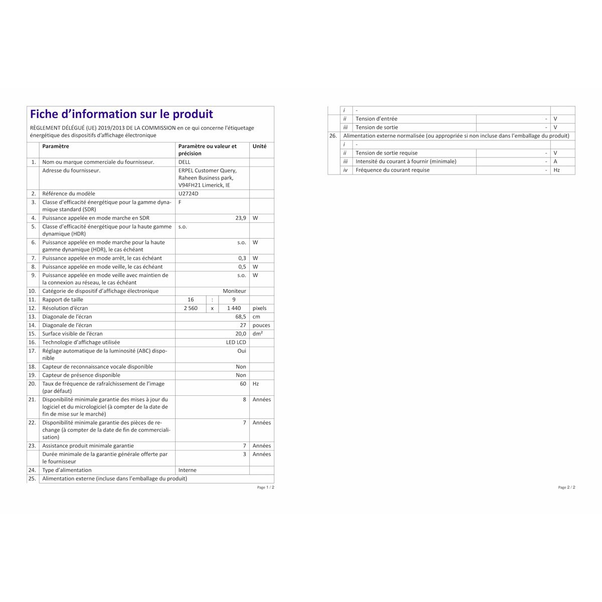 Cable HDMI Dell DELL-U2724D 27" Quad HD