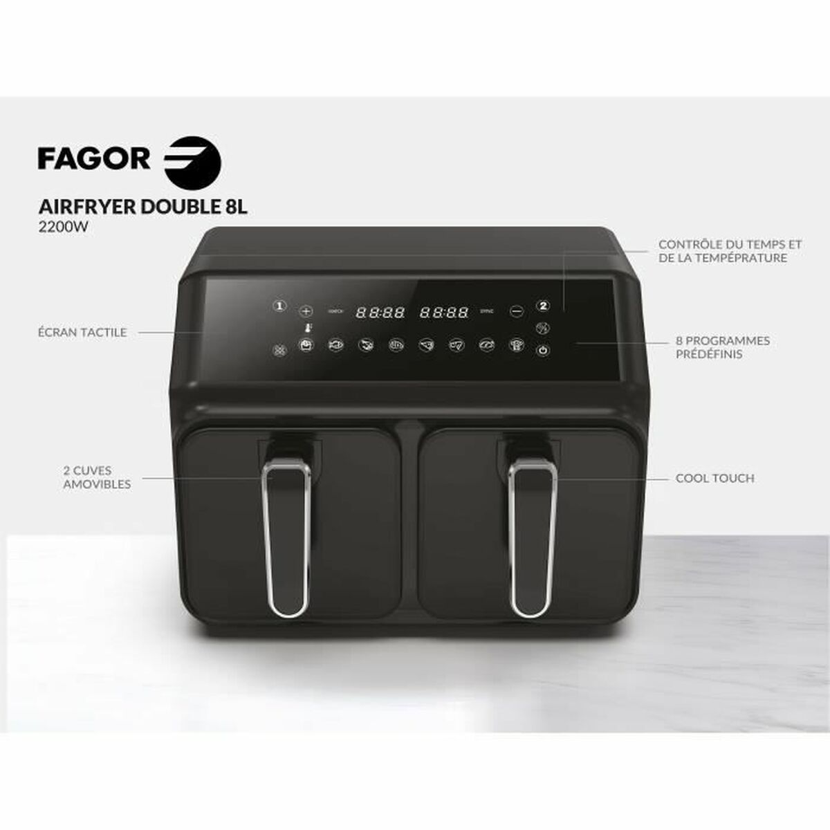 Freidora de Aire Fagor FG2X4L Negro noir 2200 W 8 L