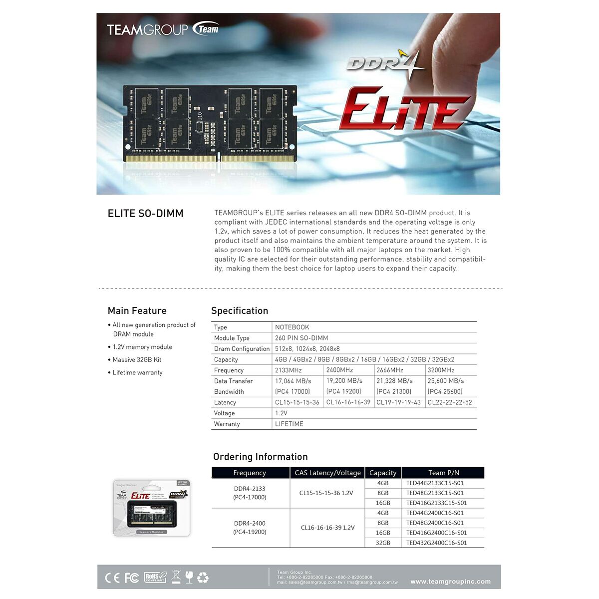 Memoria RAM Team Group TED416G3200C22-S01 16 GB DDR4 3200 MHz CL19