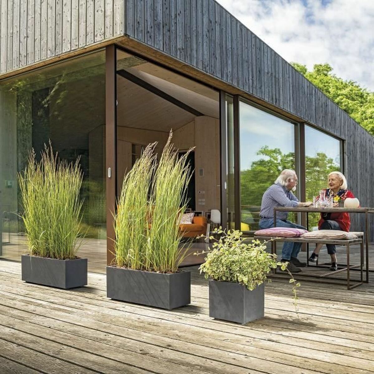 Maceta Deroma Antracita 25 cm Plástico Cuadrada Cubo Ø 25 cm