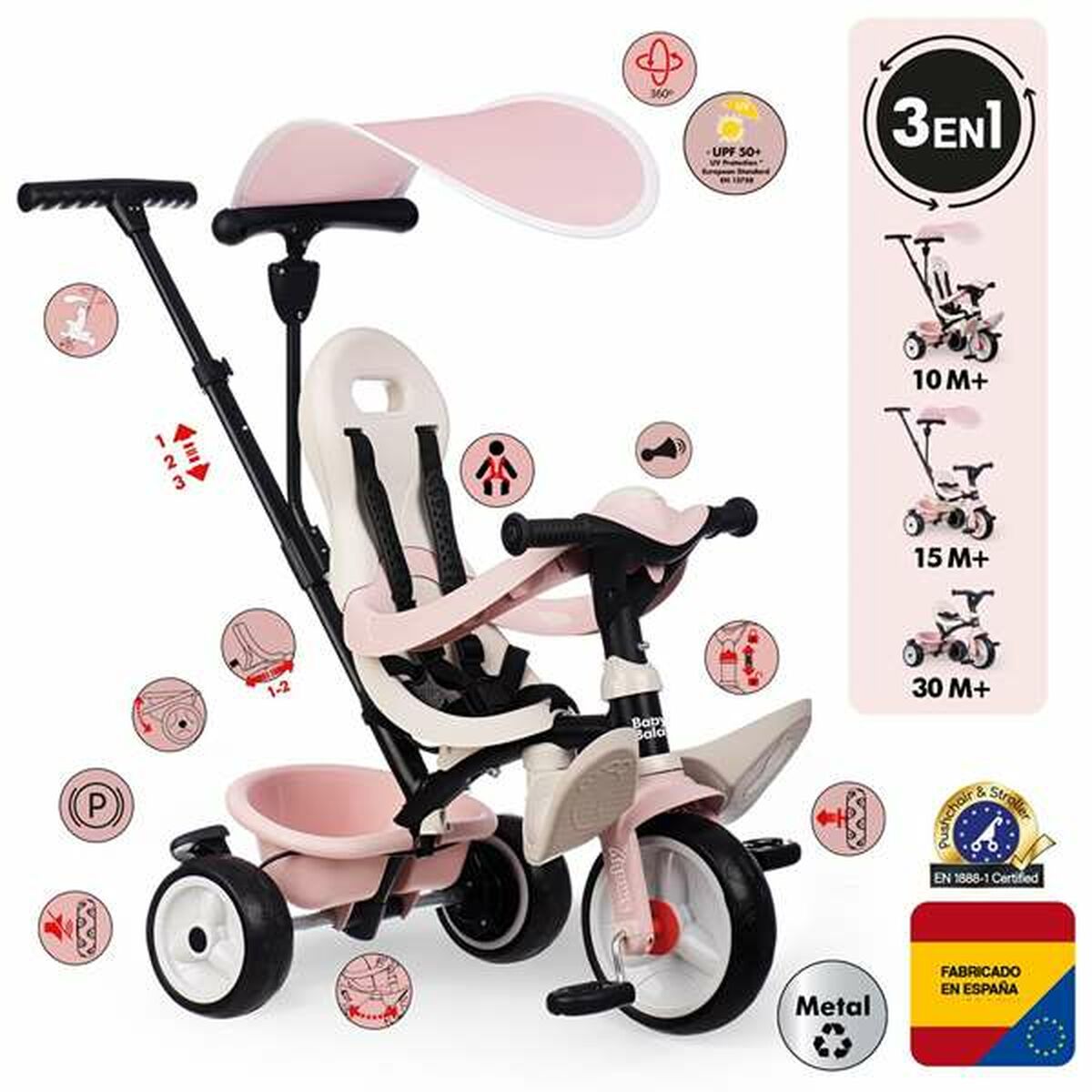 Triciclo Smoby Paseo para bebés Rosa