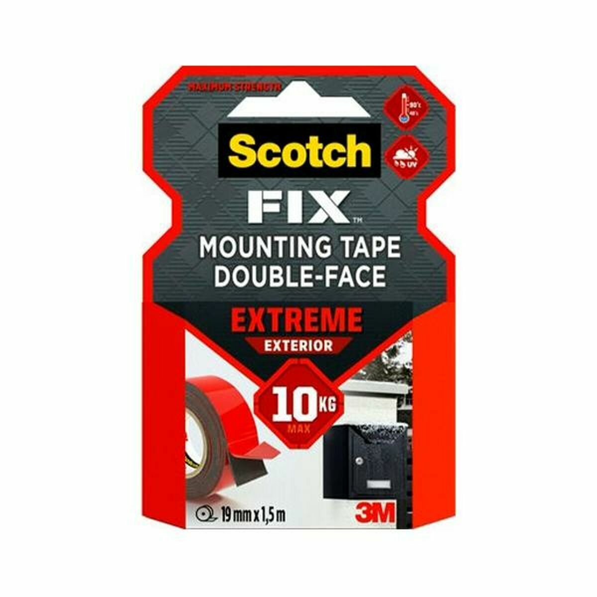 Cinta de Doble Cara Scotch 19 mm x 1,5 m Negro Rojo Gris