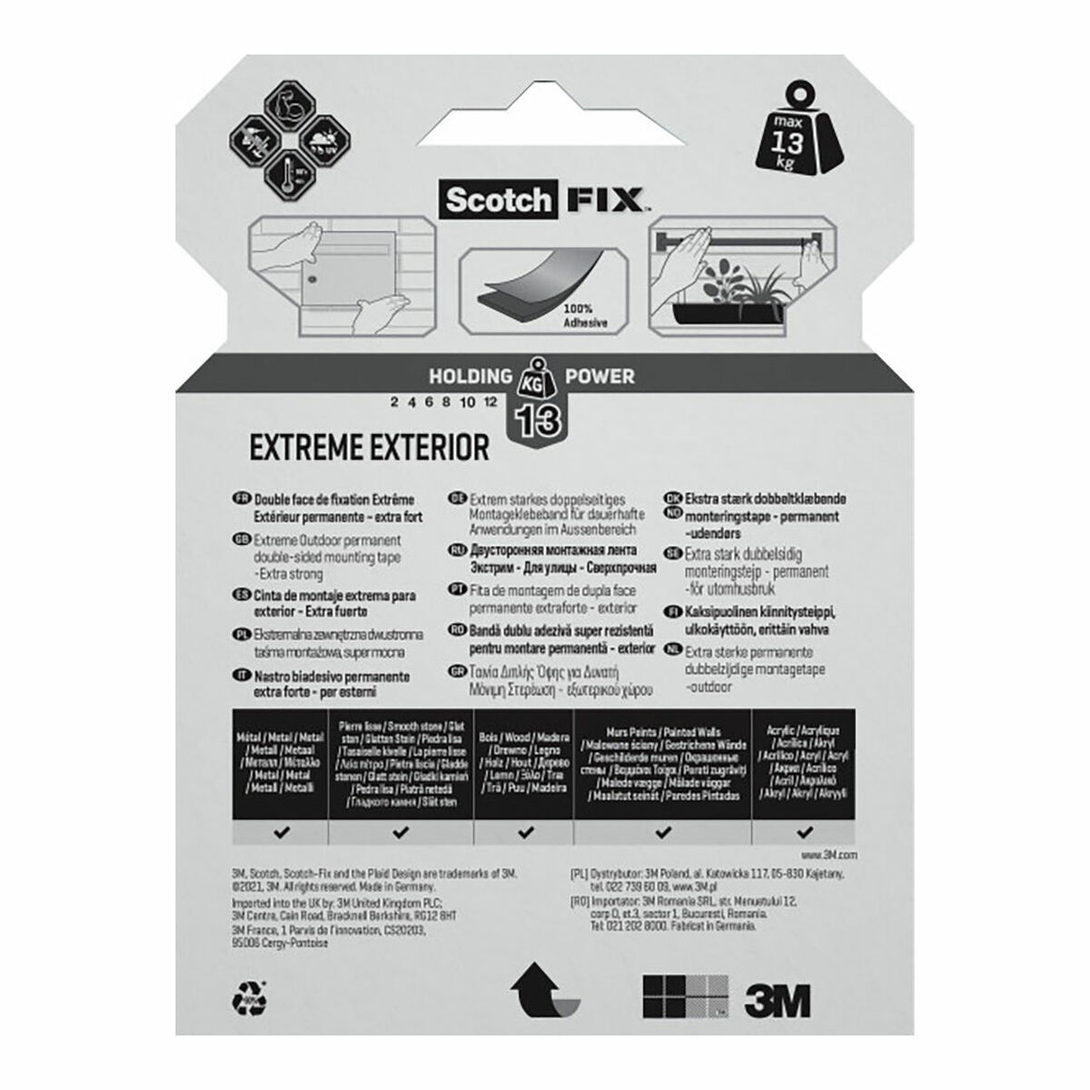 Cinta de Doble Cara Scotch extreme 19 mm x 5 m Gris