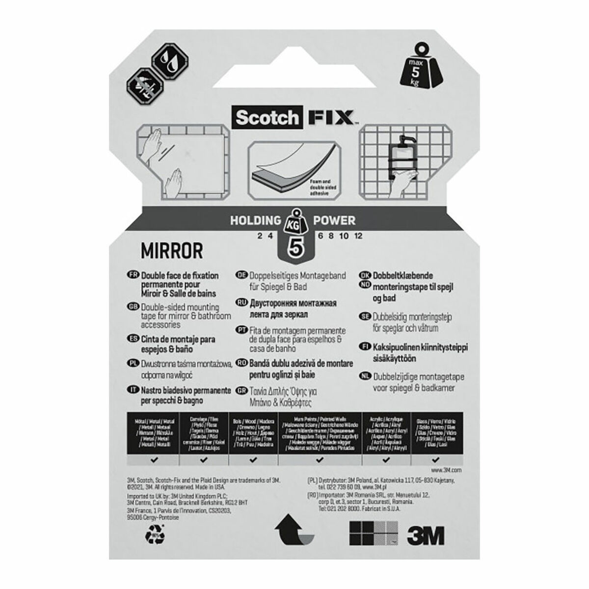 Cinta de Doble Cara Scotch 5 kg 19 mm x 1,5 m Espejos