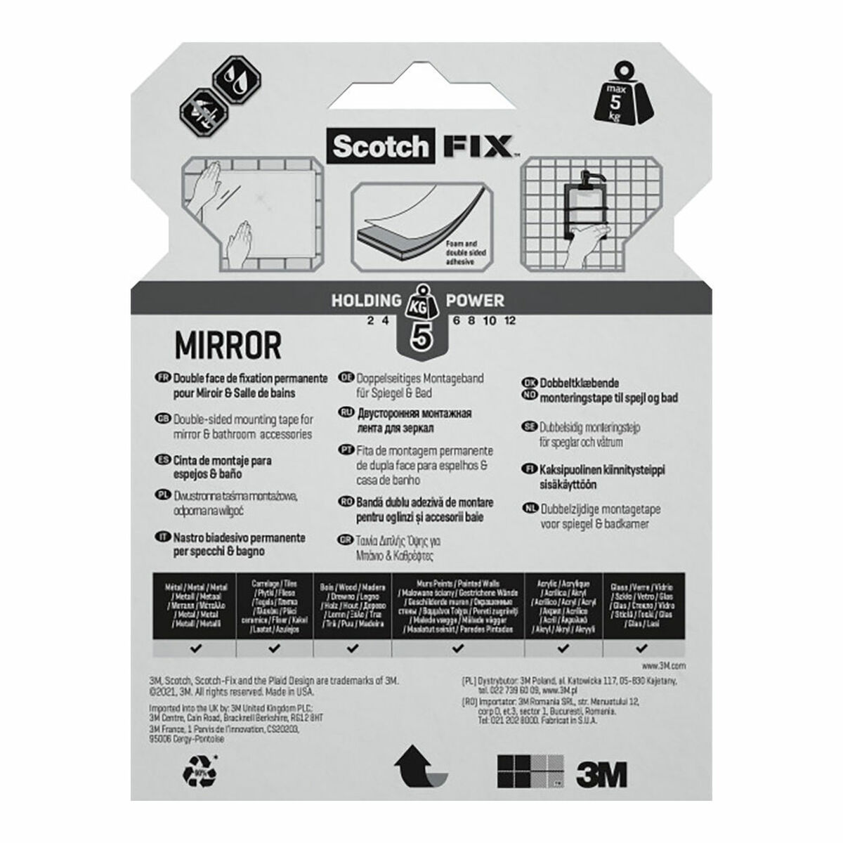 Cinta de Doble Cara Scotch 5 kg 19 mm x 5 m Transparente Espejos