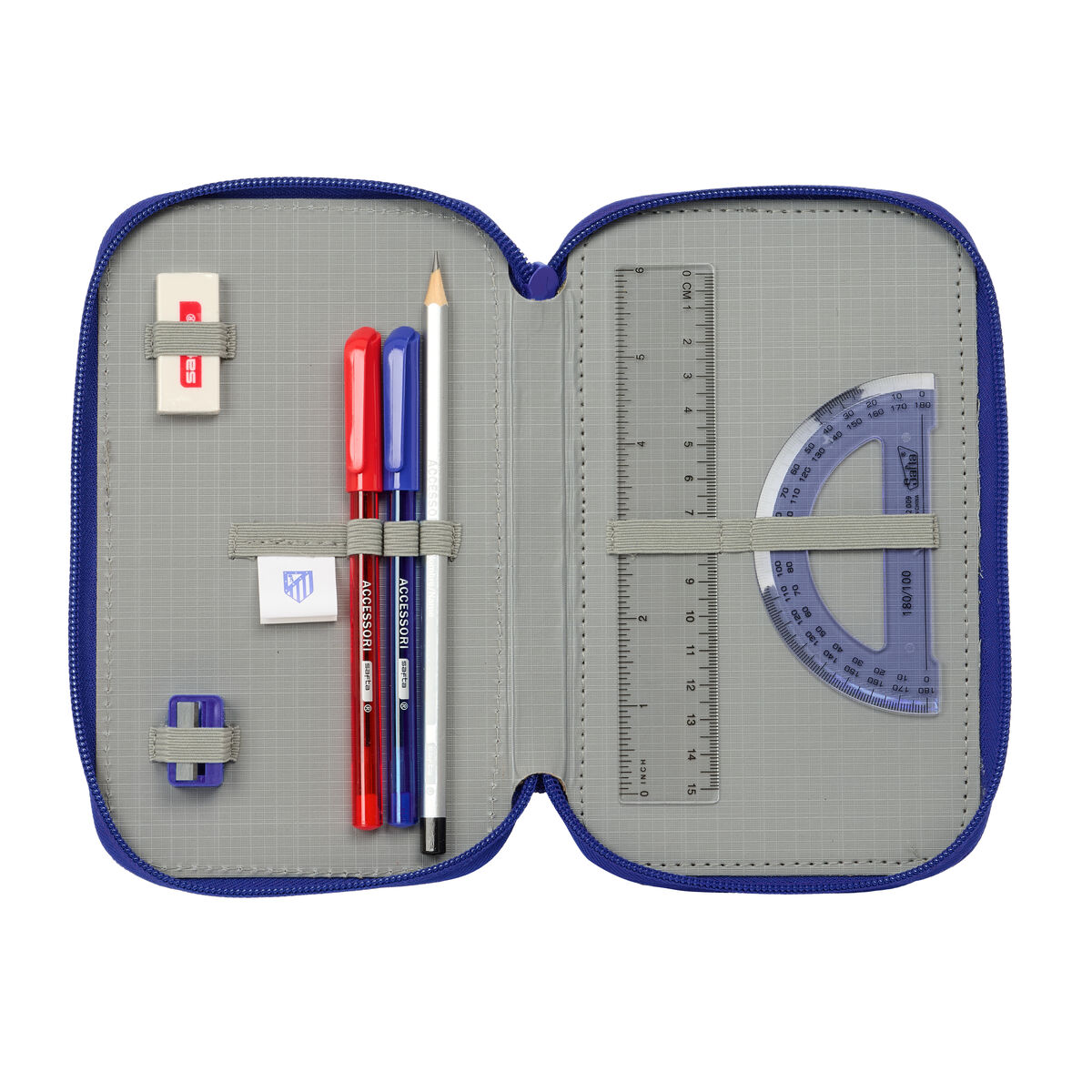 Plumier Triple Atlético Madrid Azul Blanco Rojo 12,5 x 19,5 x 5,5 cm 37 Piezas