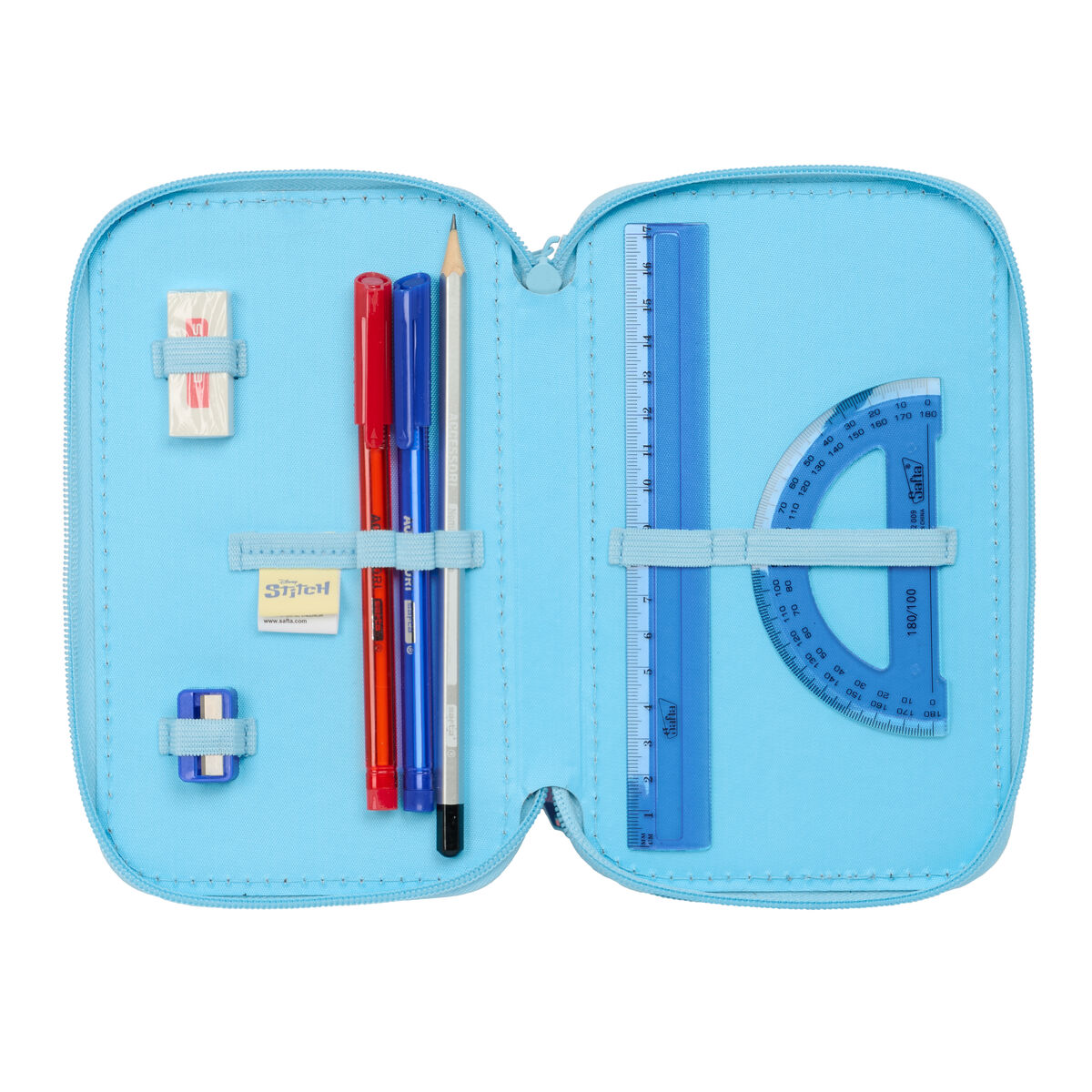 Plumier Triple Lilo & Stitch Happy Azul cielo 12,5 x 19,5 x 5,5 cm 37 Piezas