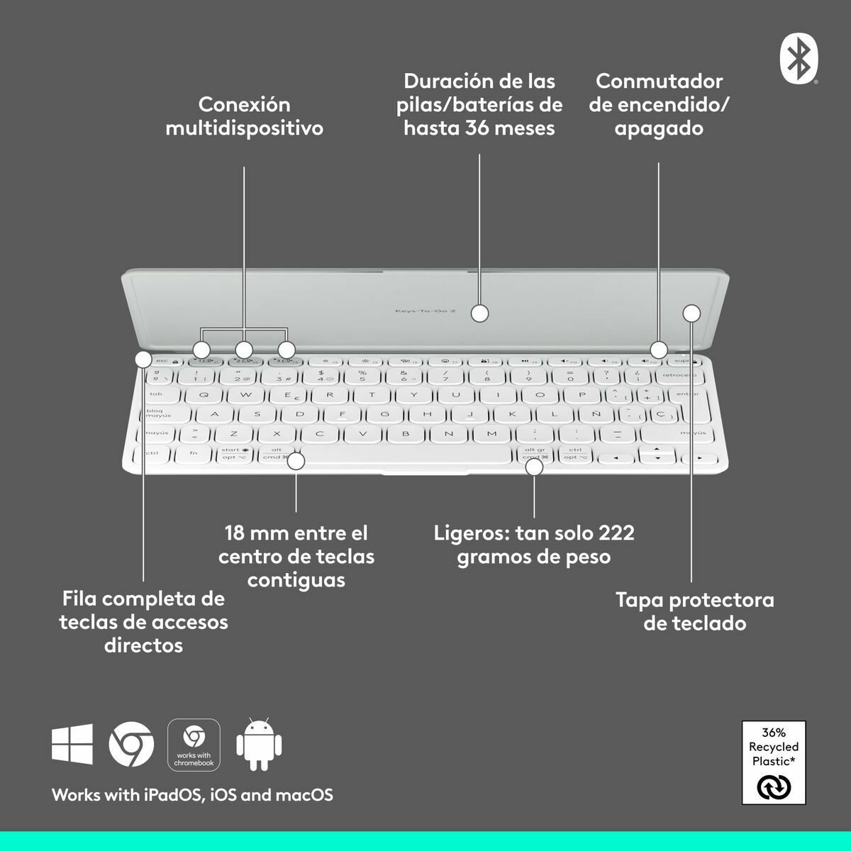 Teclado Logitech 920-012974 Blanco Gris QWERTY