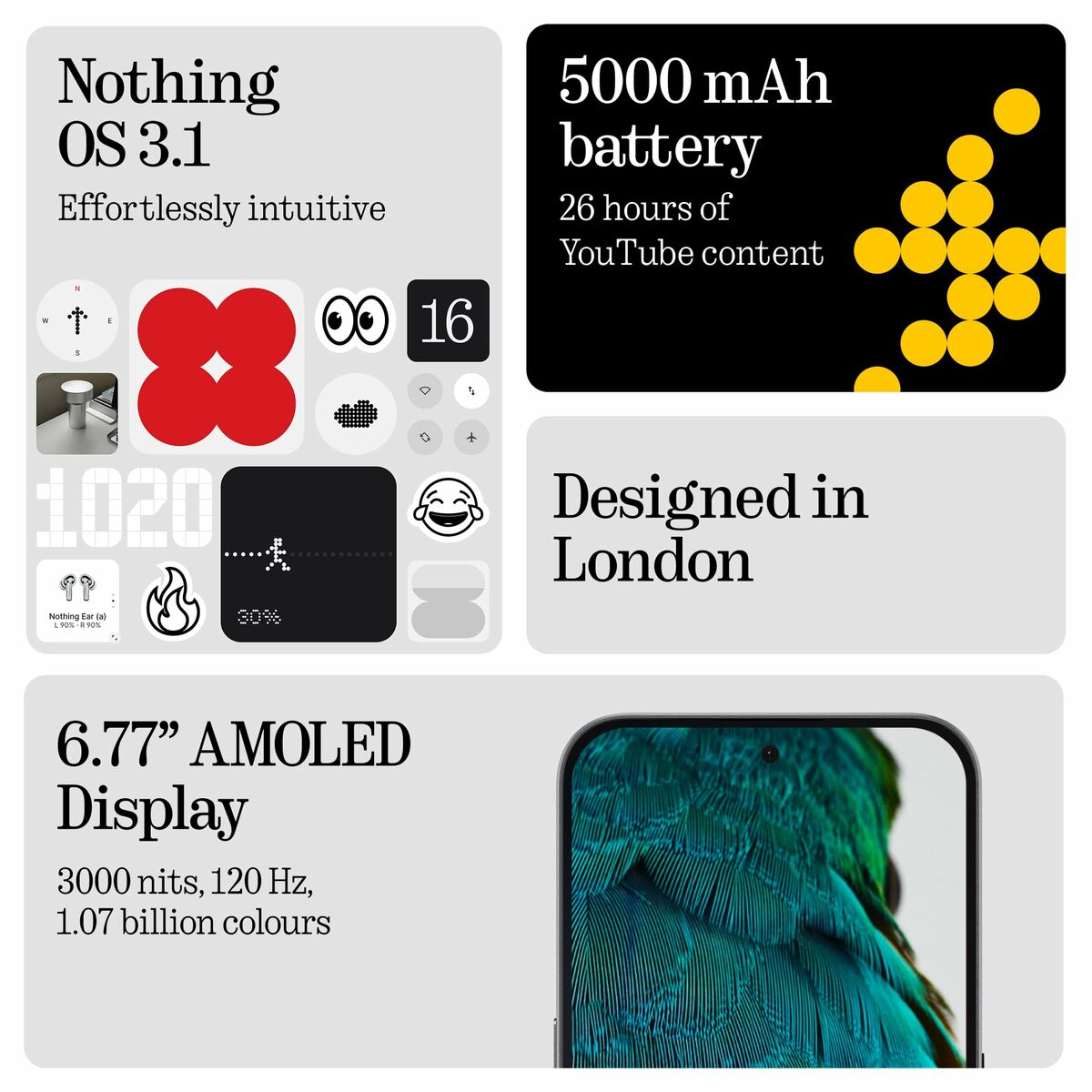 Smartphone Nothing phone A10400167 Octa Core 12 GB RAM 256 GB Gris