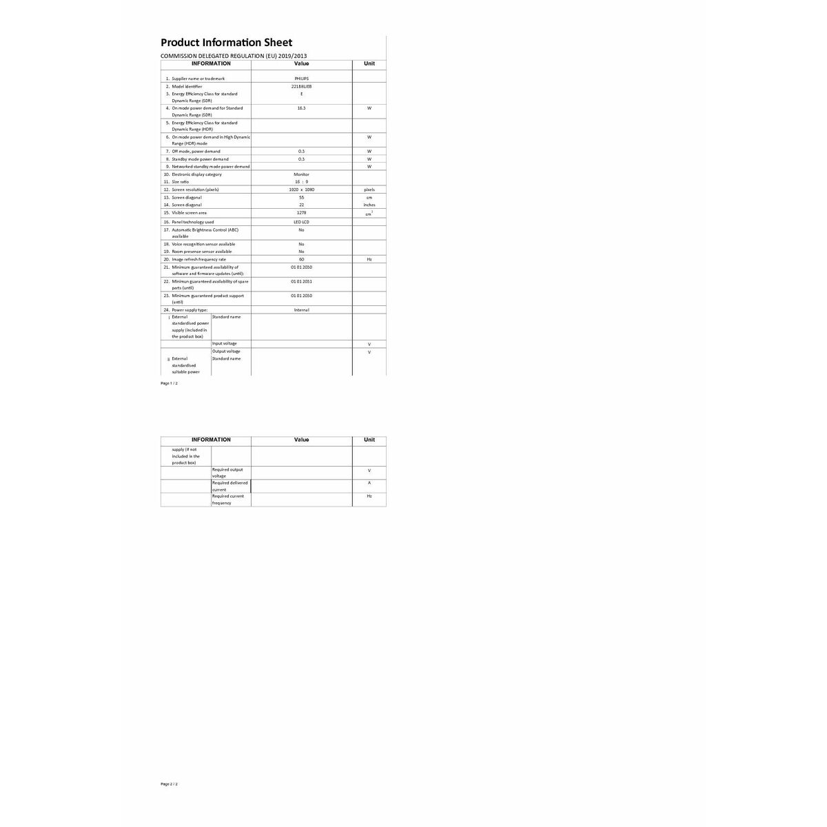 Monitor Philips 221B8LJEB/00 21,5" Full HD