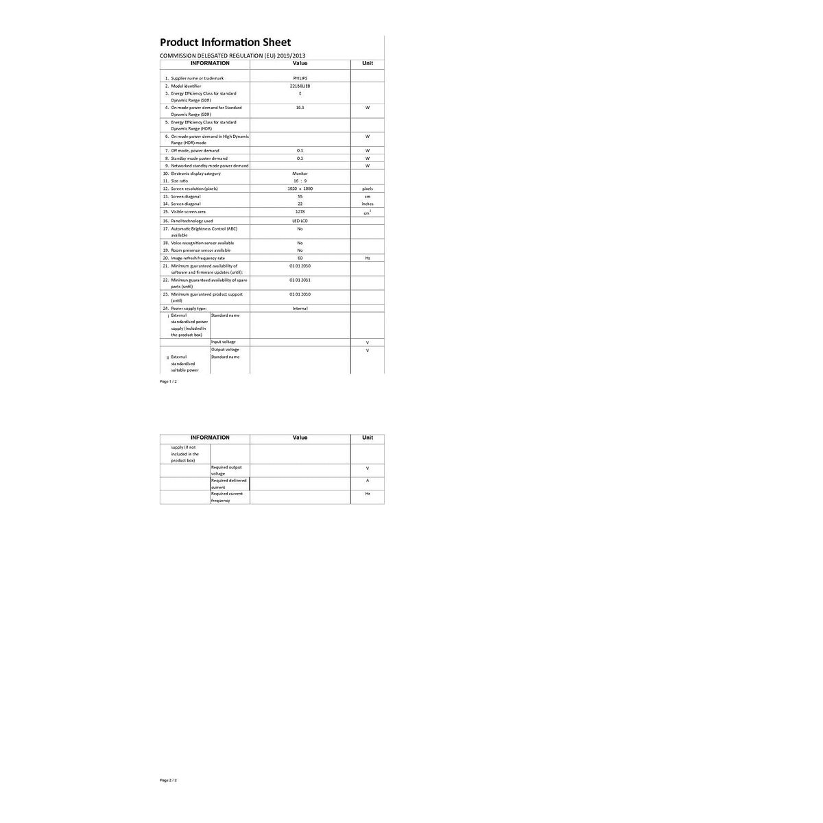 Monitor Philips 221B8LJEB/00 21,5" Full HD