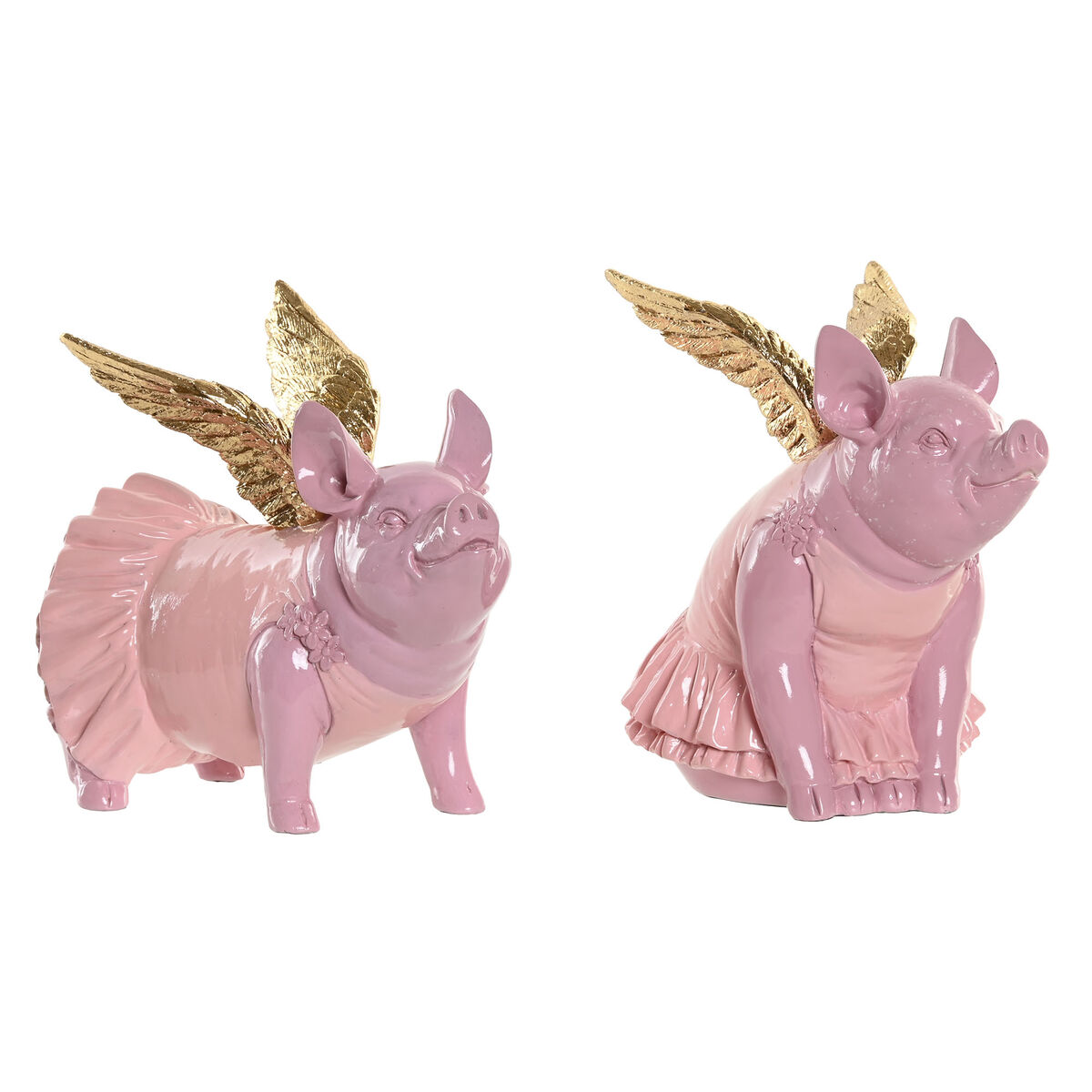 Figura Decorativa Home ESPRIT Rosa Cerdo 19 x 11 x 17 cm (2 Unidades)