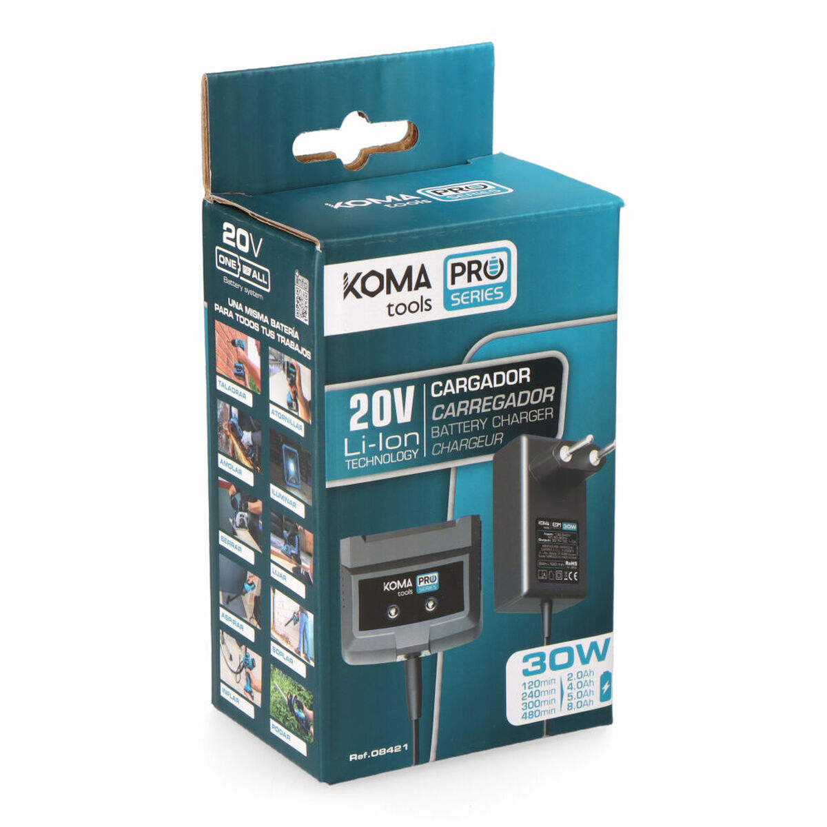 Cargador de Baterías Koma Tools 4 Ah 2 Ah 5 Ah 8 Ah 20 V 100-240 V~50/60 Hz