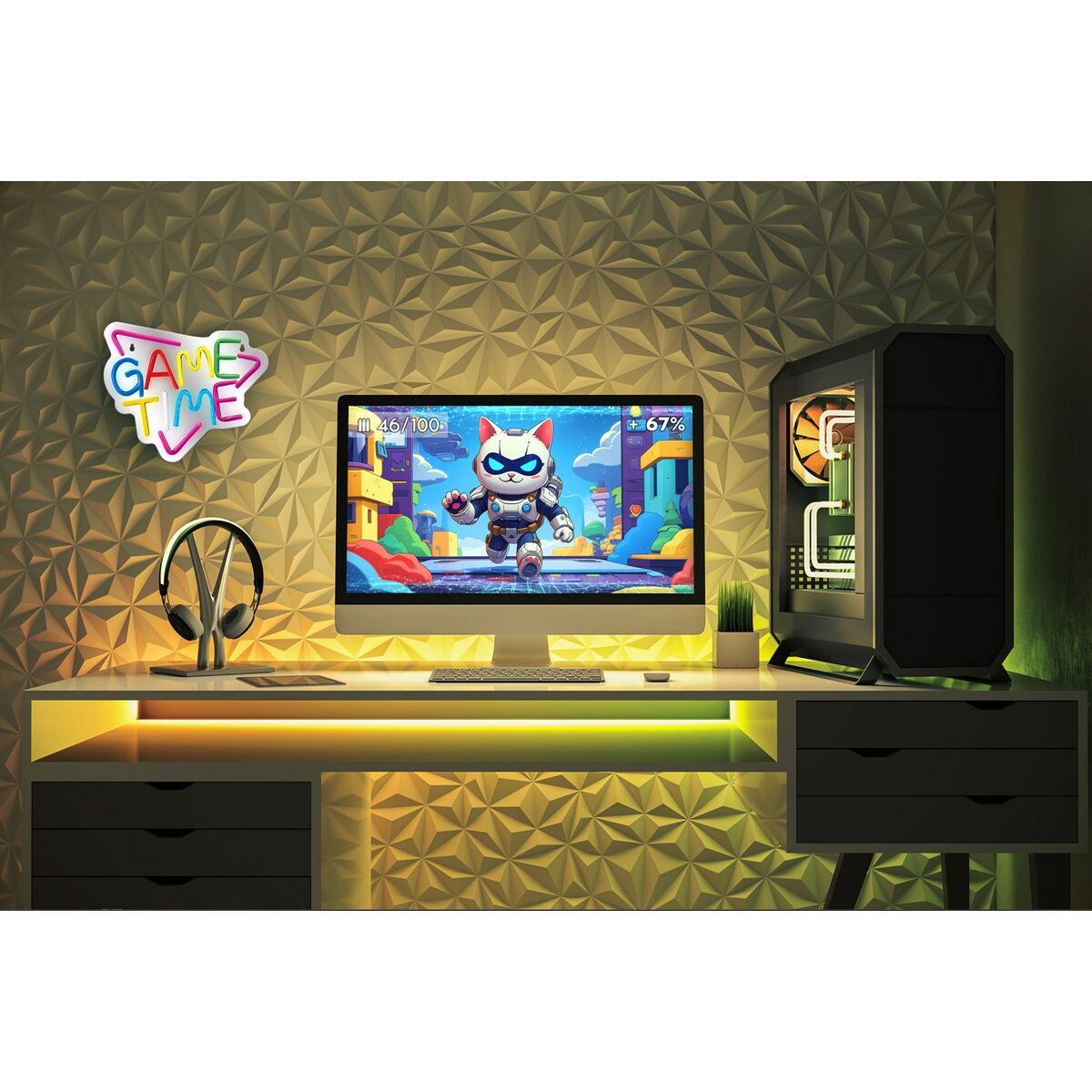 Letrero Neón Activejet AJE-NEON GAME TIME Multicolor 80 (1 Pieza)