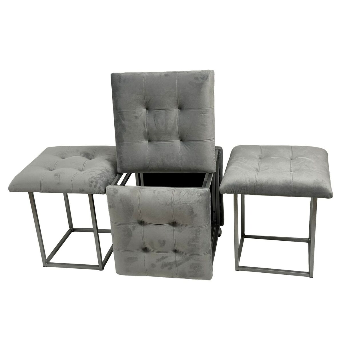 Juego de taburetes GO GIFT Transformer Gris Terciopelo Acero 50 x 50 x 50 cm Puff 5 en 1 5 Unidades