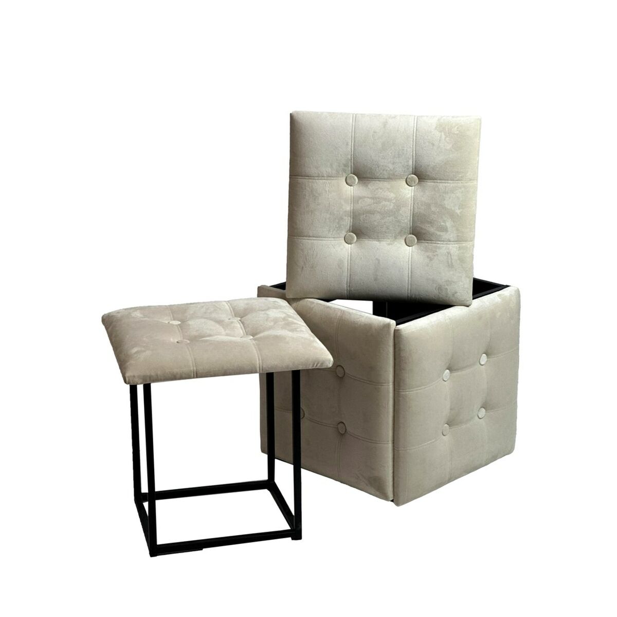 Juego de taburetes GO GIFT Transformer Crema Terciopelo Acero 50 x 50 x 50 cm Puff 5 en 1 5 Unidades