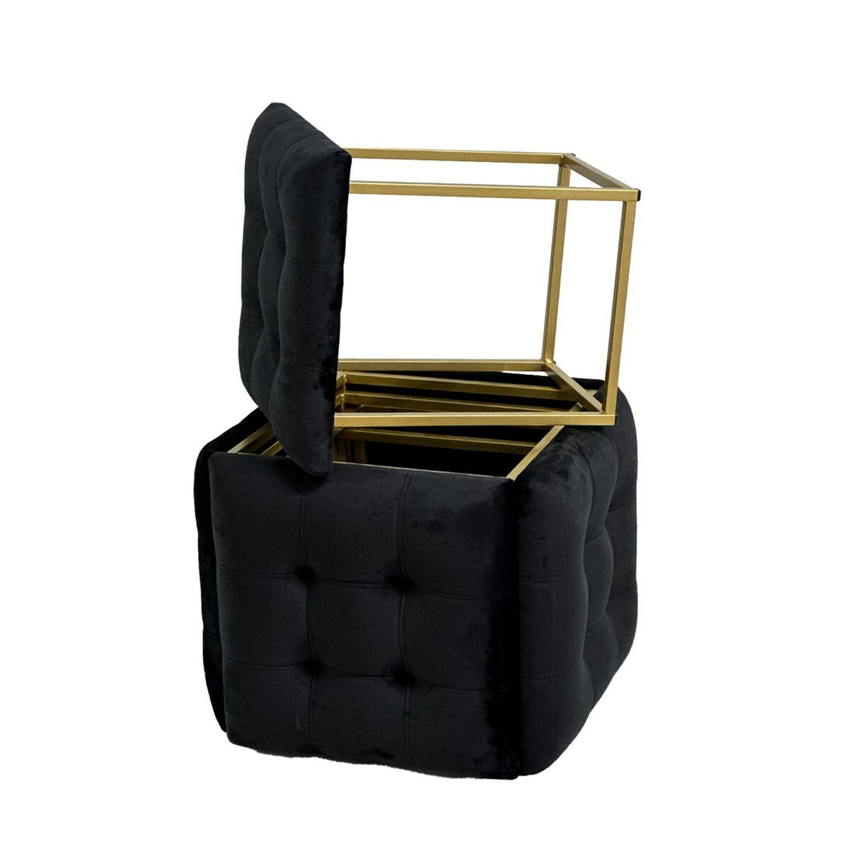 Juego de taburetes GO GIFT Transformer Negro Terciopelo Acero 50 x 50 x 50 cm Puff 5 en 1 5 Unidades