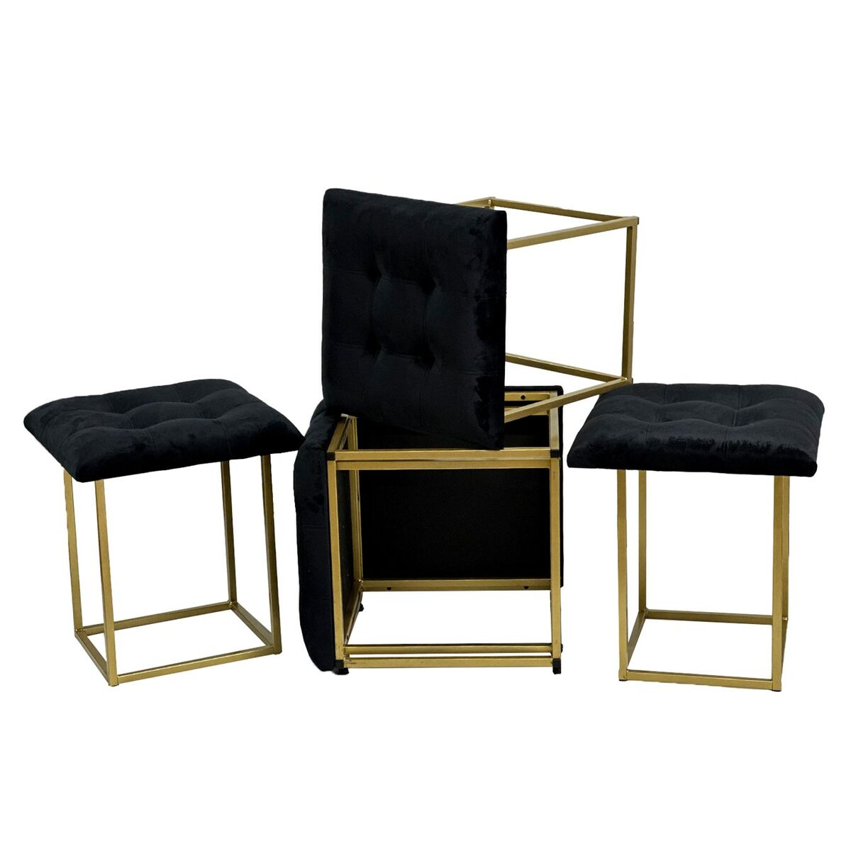 Juego de taburetes GO GIFT Transformer Negro Terciopelo Acero 50 x 50 x 50 cm Puff 5 en 1 5 Unidades