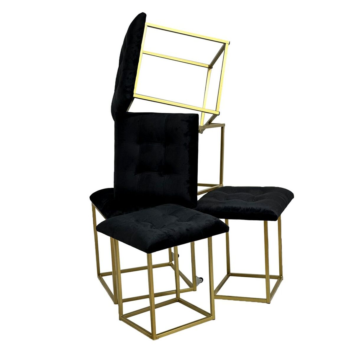 Juego de taburetes GO GIFT Transformer Negro Terciopelo Acero 50 x 50 x 50 cm Puff 5 en 1 5 Unidades