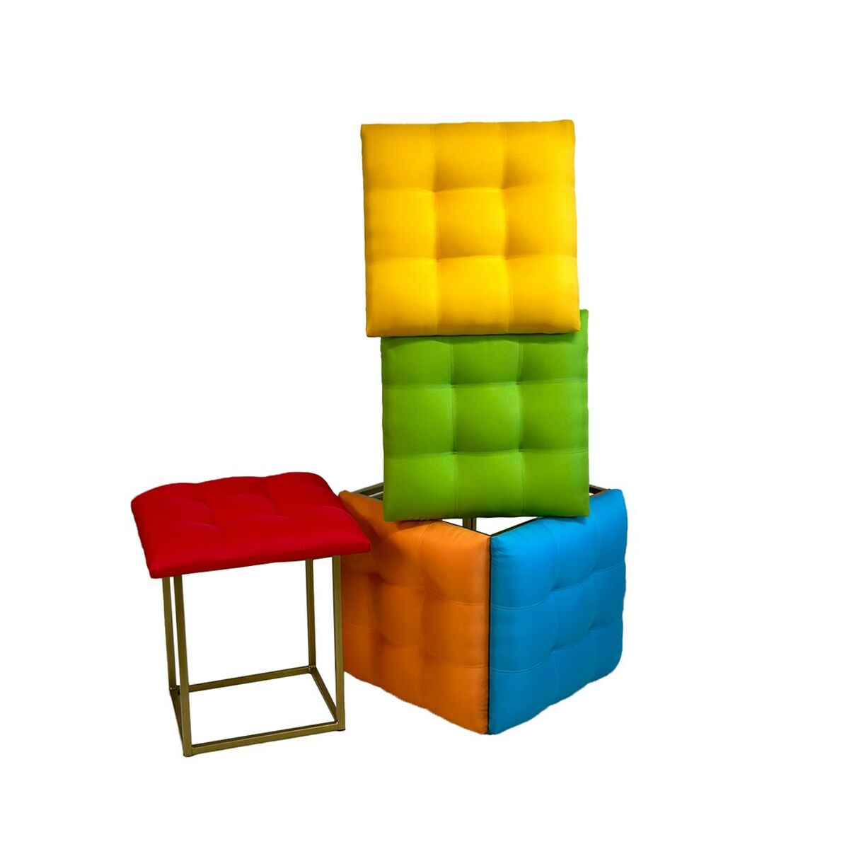 Juego de taburetes GO GIFT Transformer Multicolor Piel Acero 50 x 50 x 50 cm Puff 5 en 1 5 Unidades