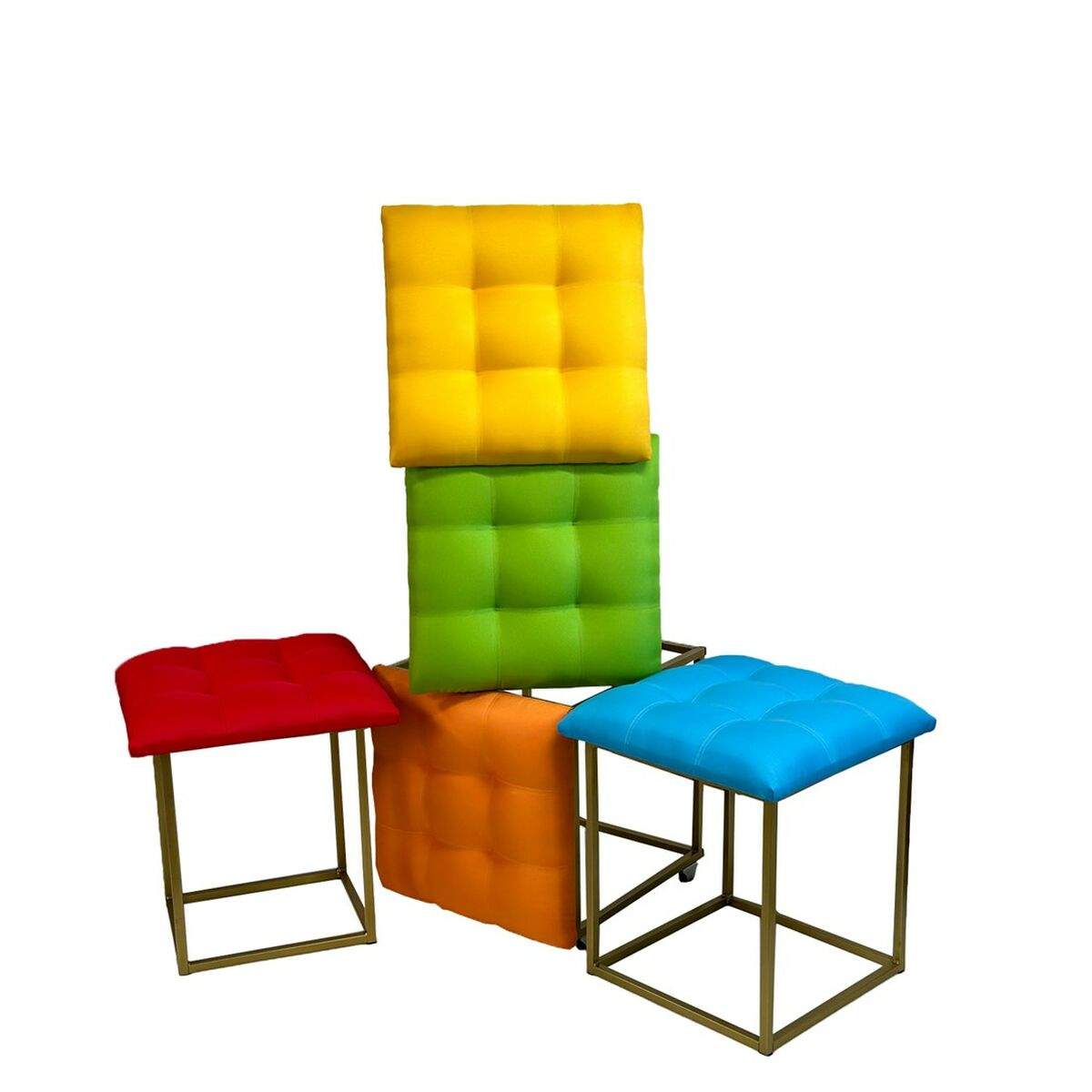 Juego de taburetes GO GIFT Transformer Multicolor Piel Acero 50 x 50 x 50 cm Puff 5 en 1 5 Unidades
