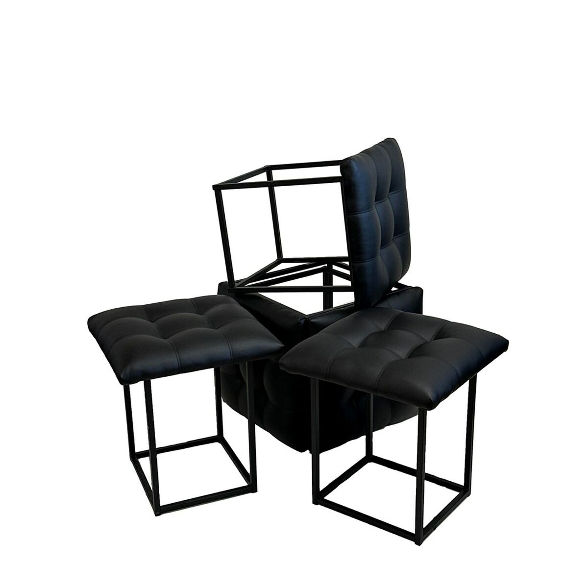 Juego de taburetes GO GIFT Transformer Negro Piel Acero 50 x 50 x 50 cm Puff 5 en 1 5 Unidades