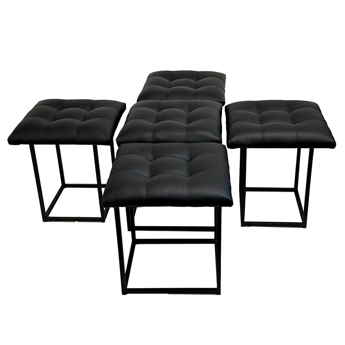 Juego de taburetes GO GIFT Transformer Negro Piel Acero 50 x 50 x 50 cm Puff 5 en 1 5 Unidades