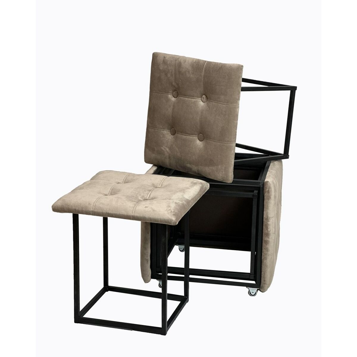 Juego de taburetes GO GIFT Transformer Capuccino Terciopelo Acero 50 x 50 x 50 cm Puff 5 en 1 5 Unidades