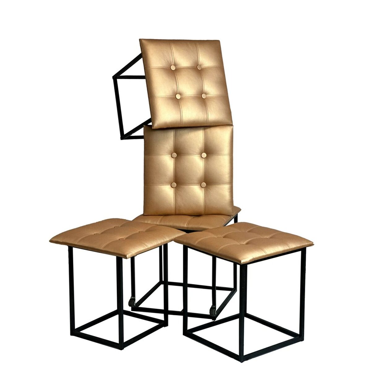 Juego de taburetes GO GIFT Transformer Camel Piel Acero 50 x 50 x 50 cm Puff 5 en 1 5 Unidades