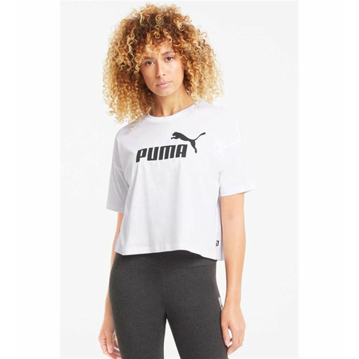 Camiseta de Manga Corta Mujer Puma ESS Cropped No. 1 Logo Relaxed Tee C/O 684972 02 Blanco