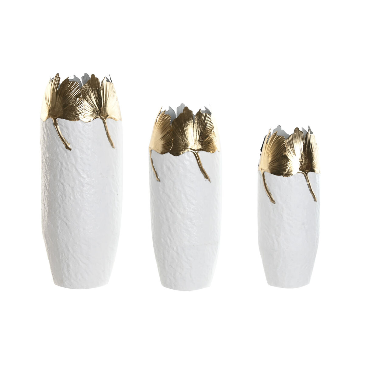 Set de 3 Jarrones Home ESPRIT Blanco Dorado Metal 21 x 21 x 55 cm (3 Piezas)