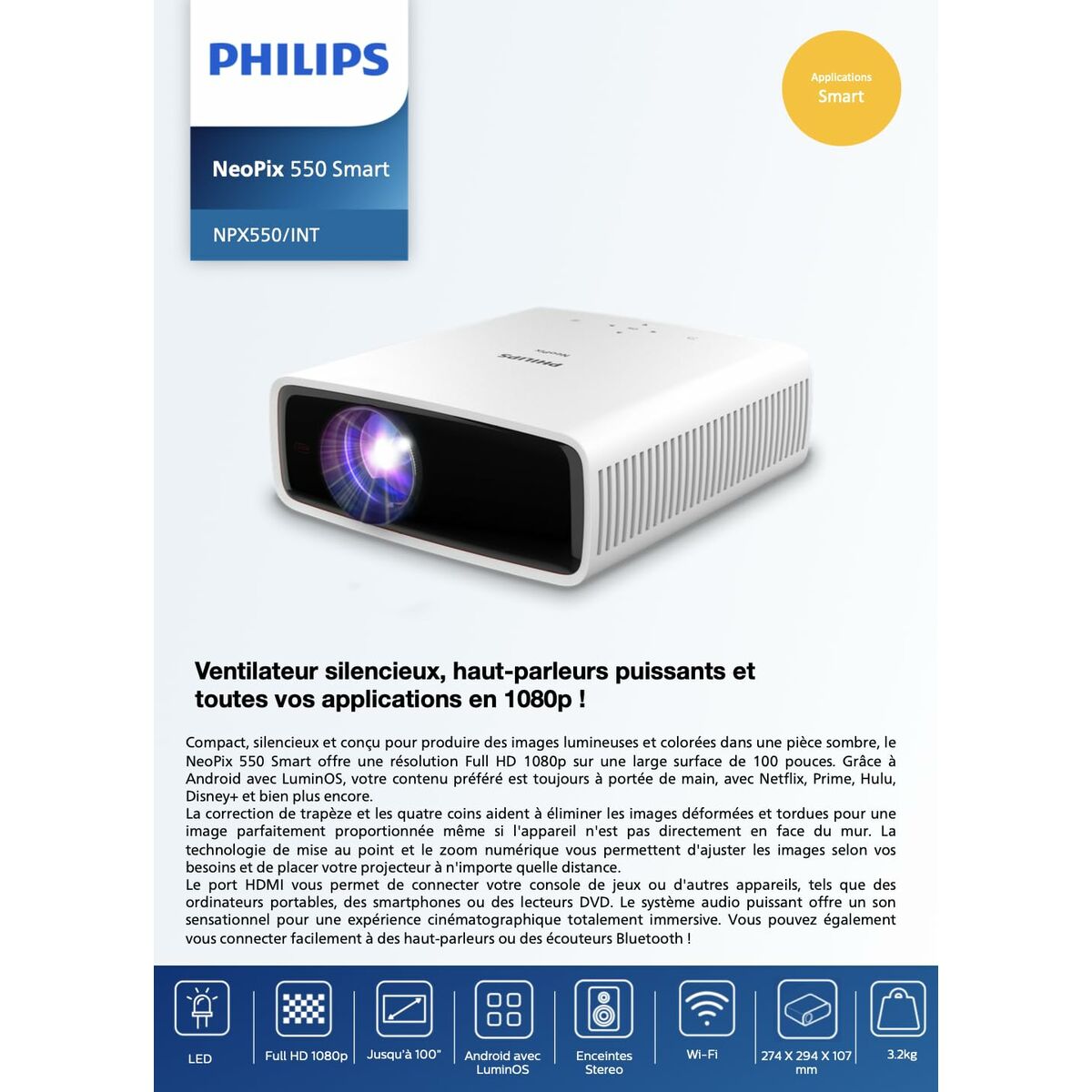 Proyector Philips Full HD 500 lm 1920 x 1080 px