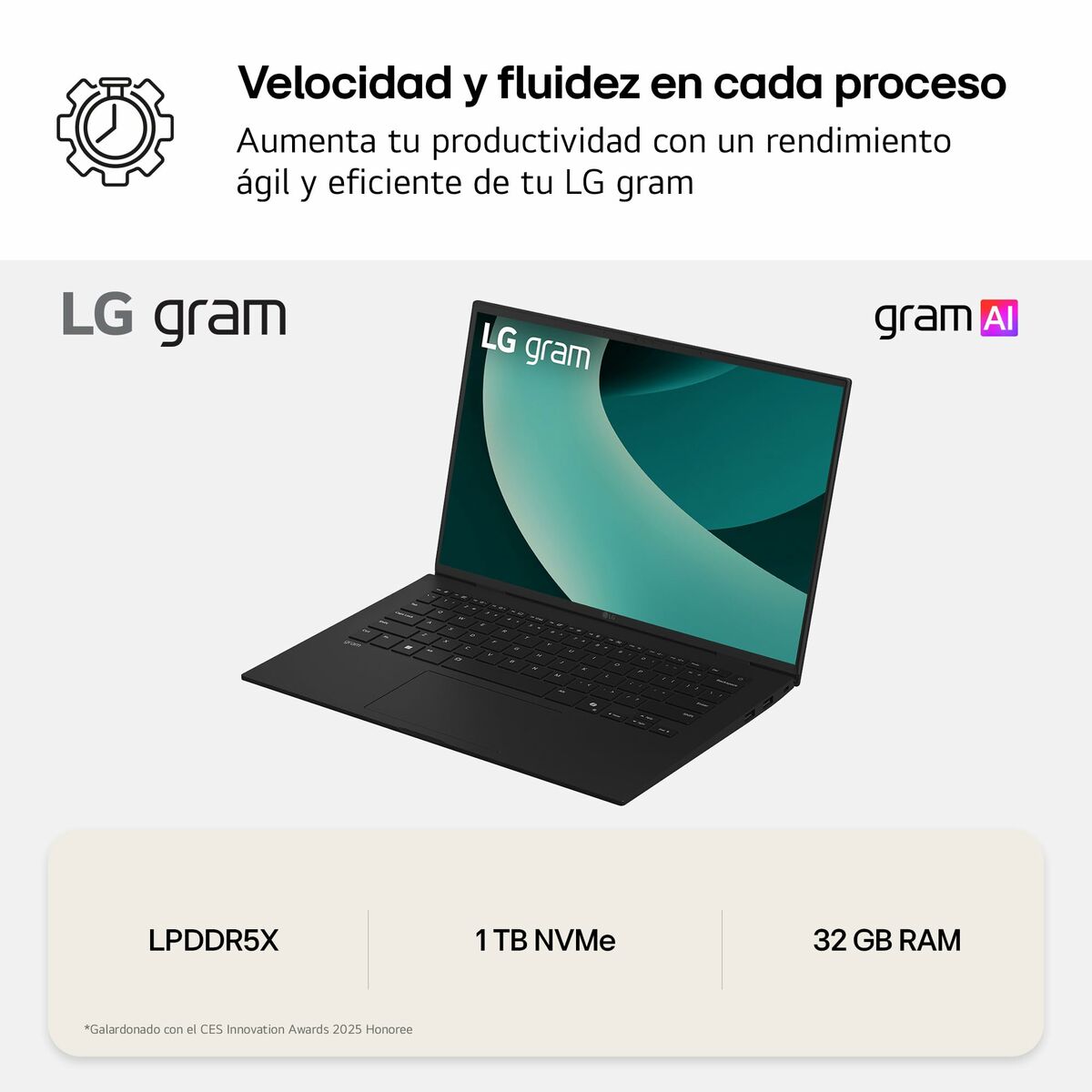 Laptop LG 16Z90T-G.AD88B 16" intel core ultra 7 32 GB RAM 1 TB SSD Qwerty Español