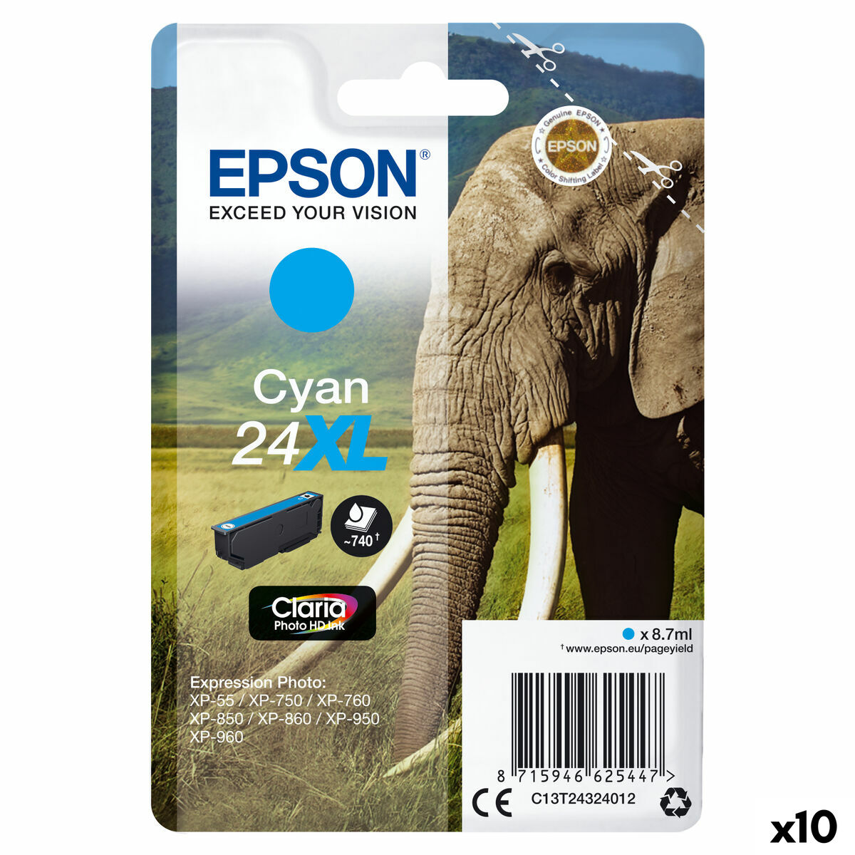 Cartucho de Tinta Original Epson CLARIA PHOTO HD INK EXPRESSION PHOTO XP-950 - 24XL Cian (10 Unidades)
