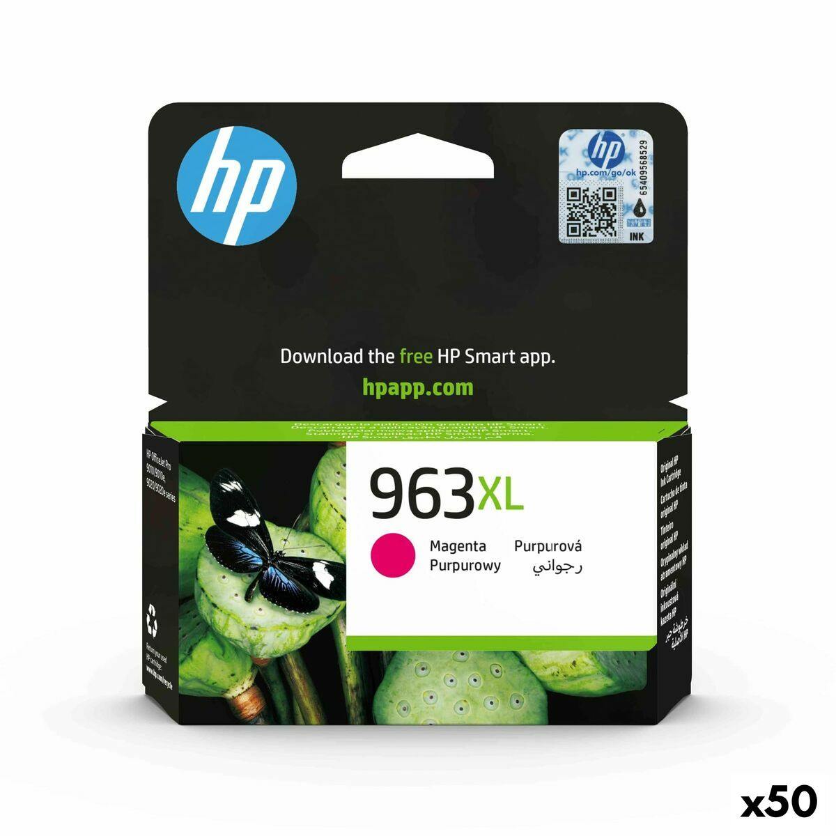 Cartucho de Tinta Original HP OfficeJet Pro 9010,9012,9014,9015,9016,9019,9020,9022,9025 - Nº 963XL Magenta (50 Unidades)
