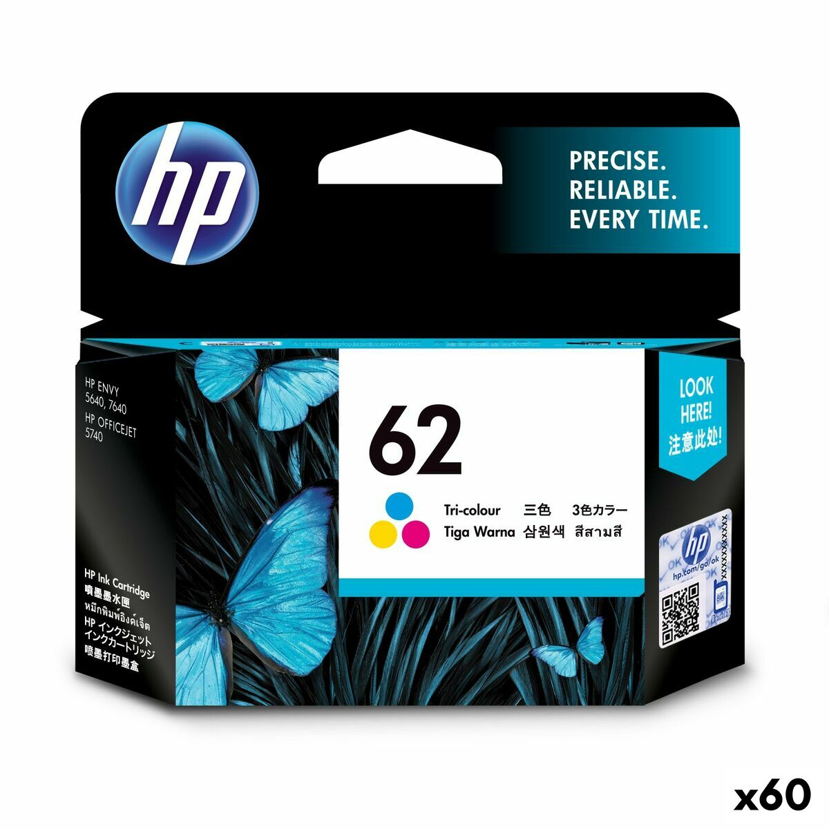 Cartucho de Tinta Original HP ENVY 5640 - Nº62 Tricolor (60 unidades)