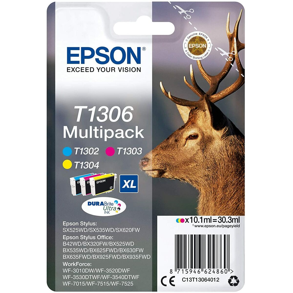 Cartucho de Tinta Original Epson SX525WD/620FW/ OFFICE B42WD/525WD/625FWD/925FWD Tricolor (4 Unidades)