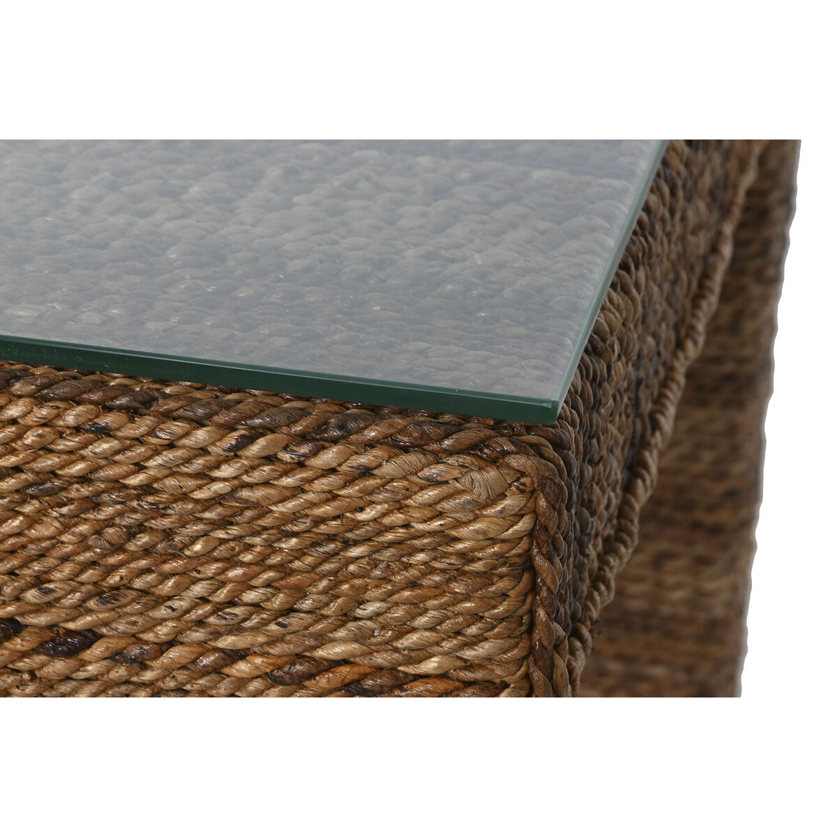 Mesa de Comedor Home ESPRIT Natural Cristal Templado Fibra madera de teca 180 x 90 x 77 cm